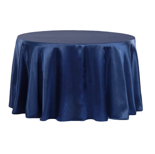 120” Round Navy Blue Tablecloth rental